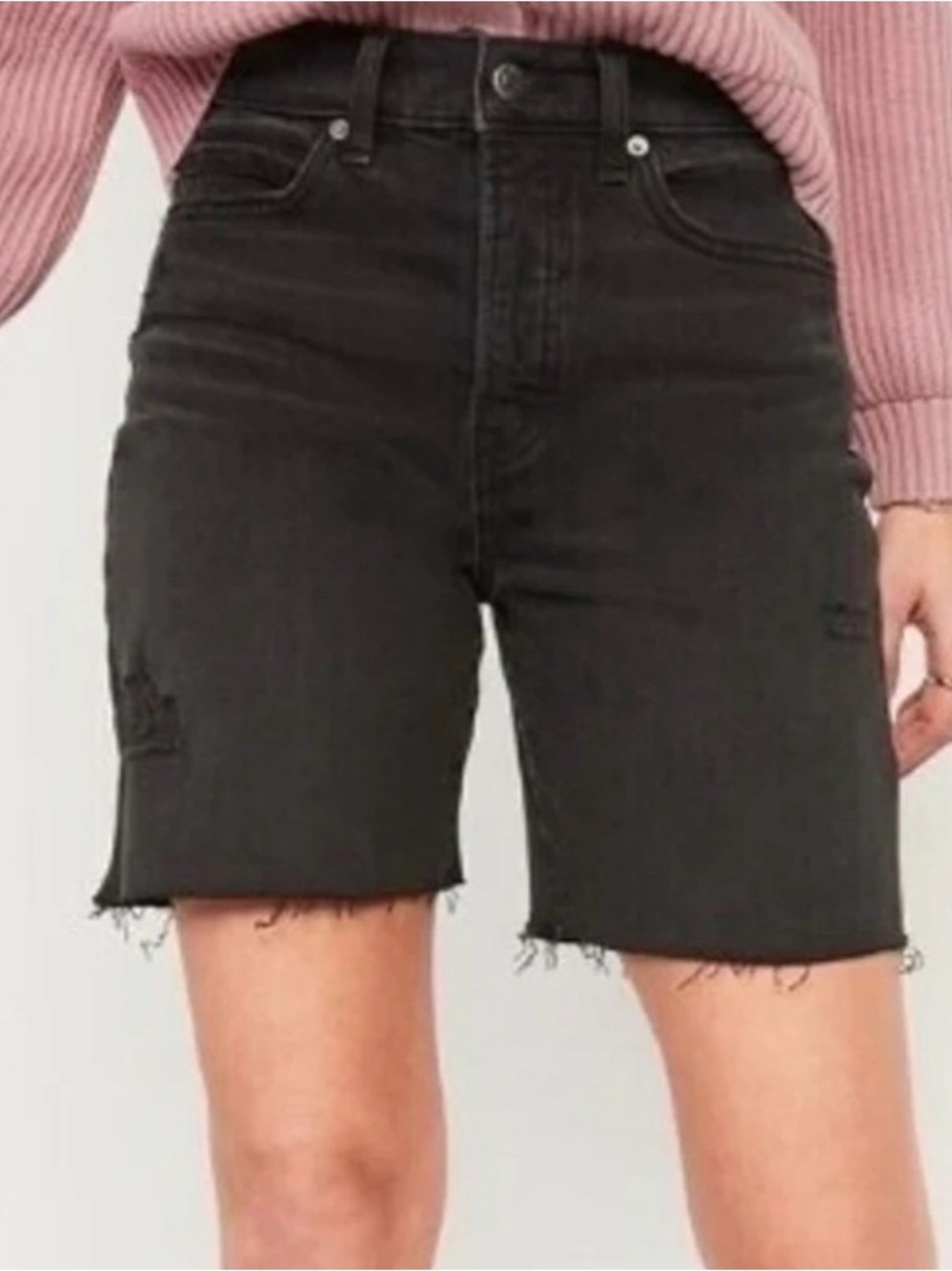 ♟️Old Navy Women’s Sky-Hi Shorts Distressed Washed Black Minimalist - Size 14
